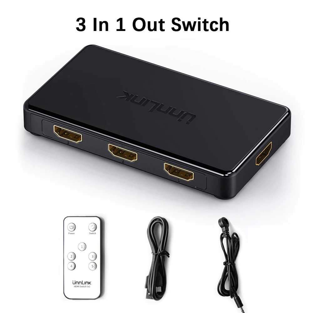 Unnlink 3 in 1 HDMI Switcher 2.0 4K 3 Port with Remote Control - 0011 - Black