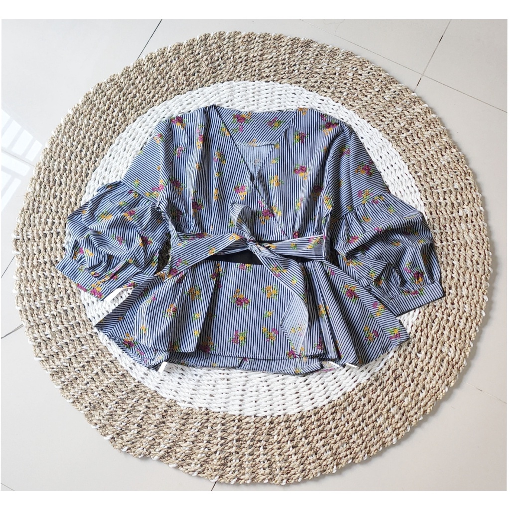 FWG - BLOUSE DAIMA / BLOUSE SALUR / BLOUSE KOREA / ATASAN TERBARU  / ATASAN WANITA-HITAM FLOW