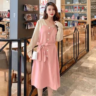  Gaun  Casual Wanita Model  Stitching Lengan Panjang  dengan 