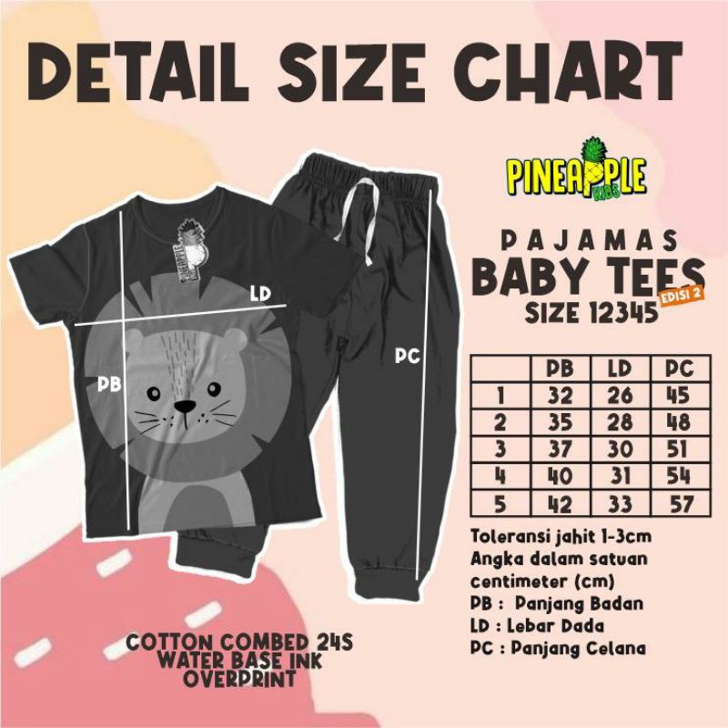 Pajamas Baby Tees Pineapple Kaos Setelan Bayi