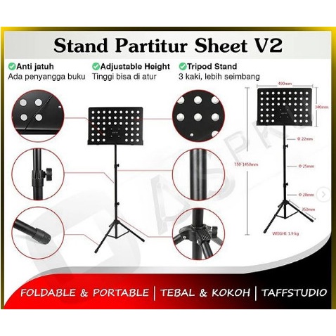 Stand Partitur Sheet V2 Alat Tiang Penyangga Tripod Dudukan Buku Musik