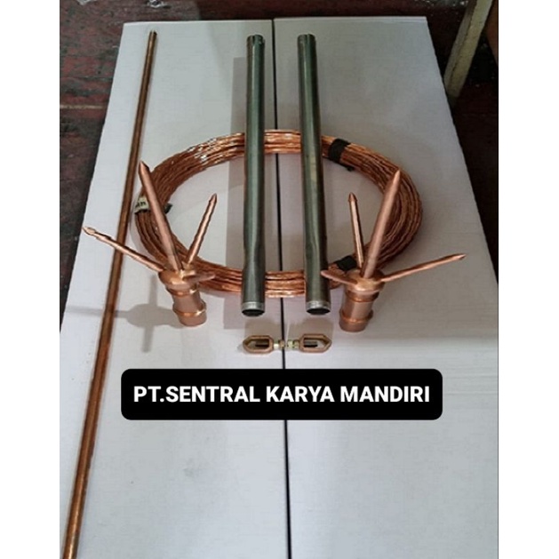 Penangkal Petir 2Tombak Trisula +25mtr Kabel Bc16 Tembaga Lengkap Tinggal Pasang