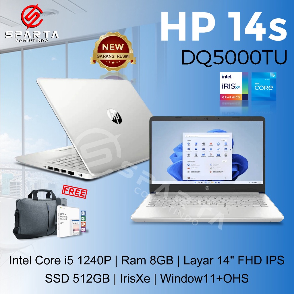 Laptop Hp 14s DQ5000TU i5 1240P Ram 8GB SSD 512GB IrisXe 14&quot; FHD New Garansi Resmi