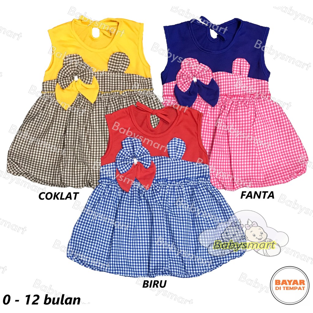 Babysmart - Baju bayi/Anak Perempuan Dress Ballon motif Pita Kombinasi PLANET KIDS usia 0 -12 bulan