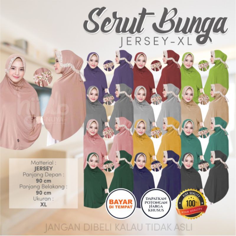 HIJAB SERUT BUNGA | Best Seller | Jumbo Syar'i | Jersey Premium | Murah | Andriani | Khimar | Bergo
