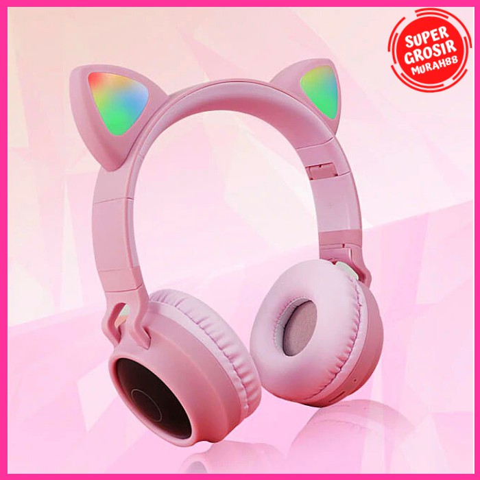 Headphone Cute Cat Ear Wireless Headset Bluetooth 5.0 RGB LED dengan Mic BT028C