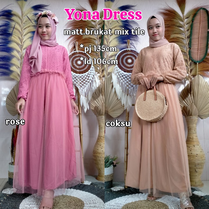 gamis brukat kombi tille/gamis brokat full puring kombi tile/dress syahrini brokat mewah