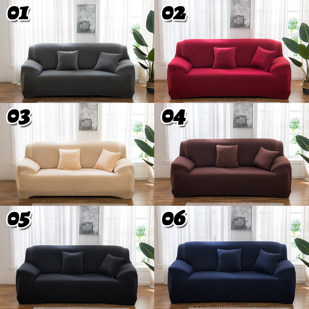 Sarung sofa Cover sofa sarung kursi sofa 3 seater warna solid 1/2/3/4 kursi sofa berbentuk L Cover S