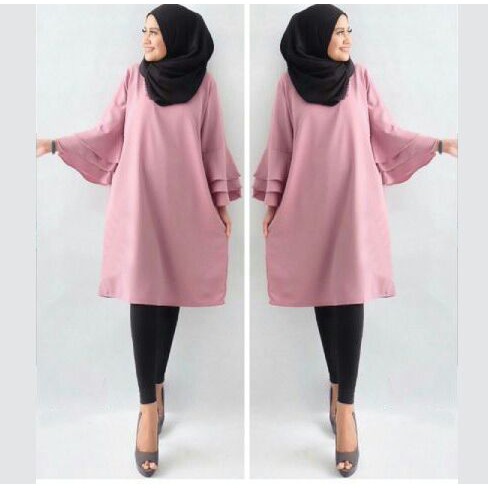 [Tunik Lusie varian warna SW] tunik wanita wolly crepe MOCCA/DUSTYPINK/NAVY