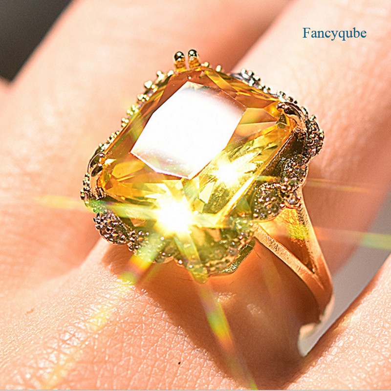 Fancyqube Cincin S925 Sterling Silver Bentuk Kotak Warna Pink Kuning Putih Aksen Berlian Untuk Wanita