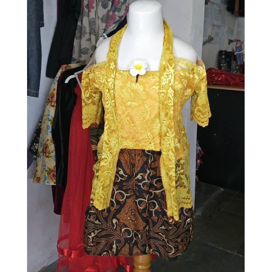 Terlaku Baju Anak Kostum Setelan Kebaya Brokat Dan Rok Modern Bahan Halus - 4-5 Tahun, Kuning