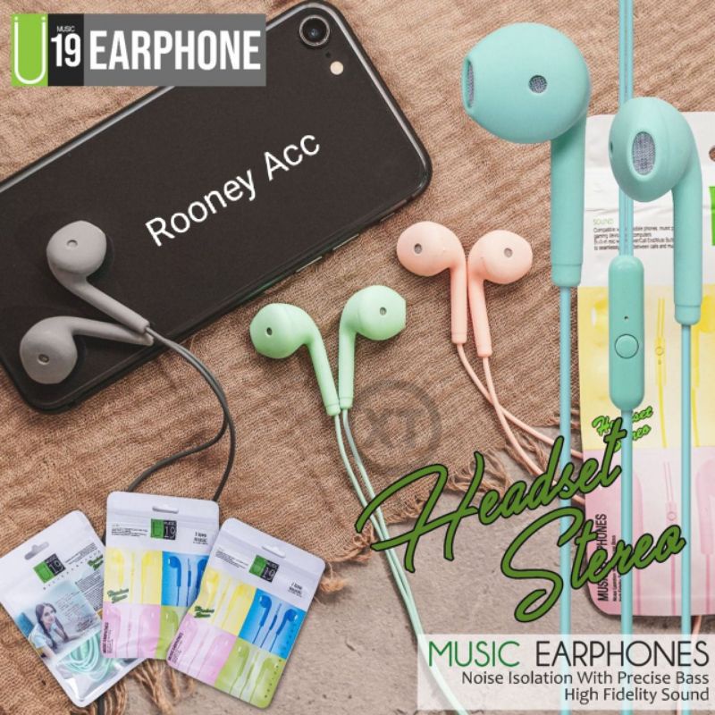 HF MACARON WARNA WARNI PLUS MIC TYPE U-19 HF MODEL TANPA KARET SILIKON GROSIR MURAH HEADSET MUSIK PL