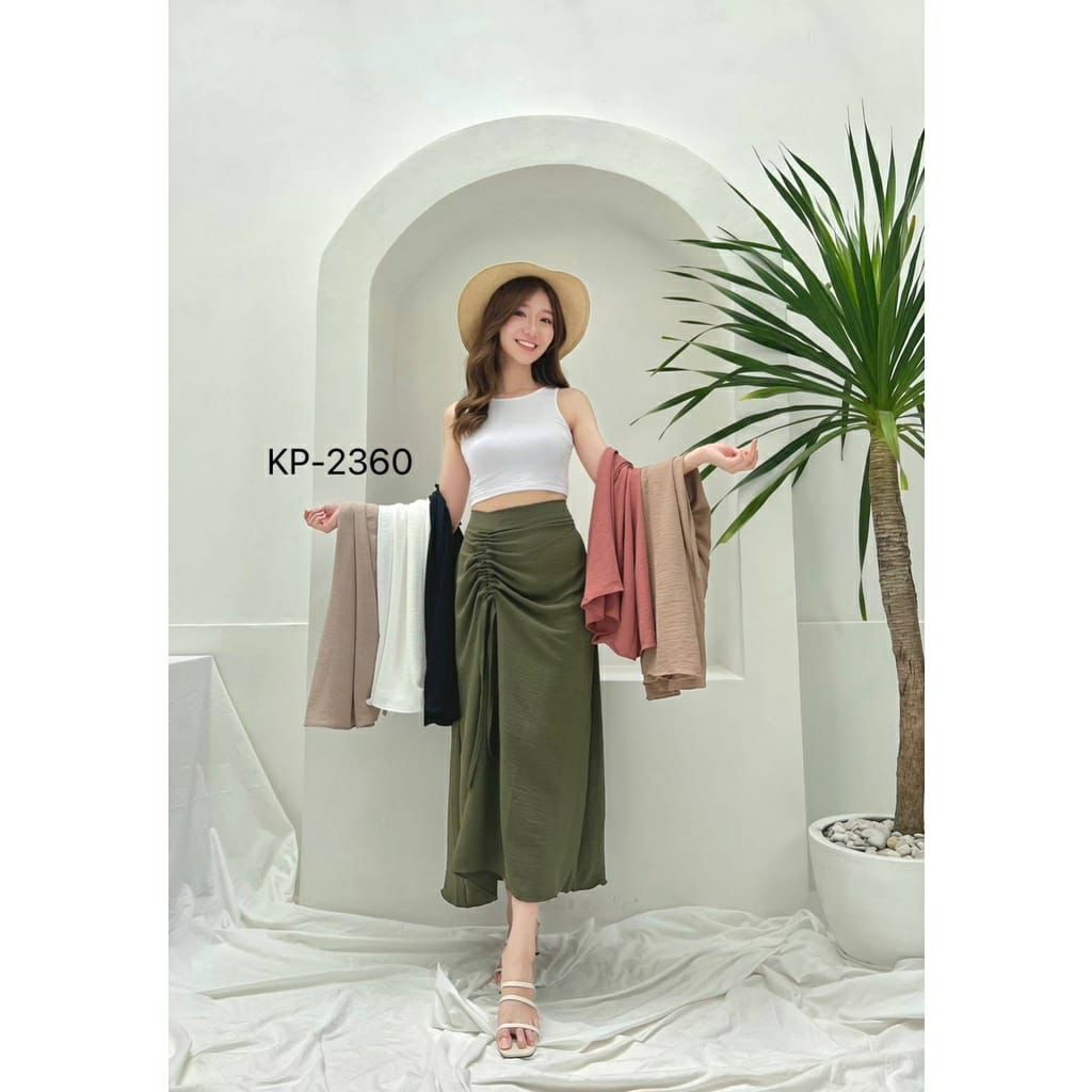 Rok Serut Crinckle Casual Flowy - Midi Maxi Ruched Skirt - Rok Wanita Korean Look-2