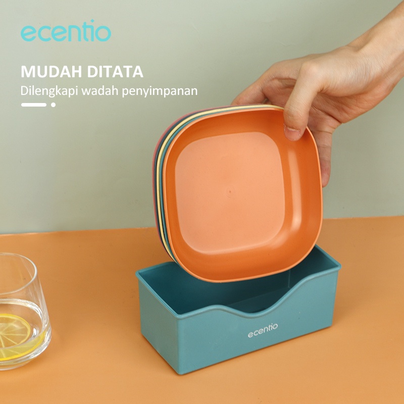 ecentio 5pcs Piring Makan plastic/piring bundar buah/kotak dinner Plate Warni Set BPA FREE-3