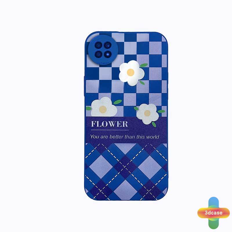 Casing Soft Tpu Case Xiaomi Redmi Note 9 8 10 10S 9 10 PRO MAX 11 9S Xiaomi Redmi POCO C3 C31 X3 NFC X3 PRO Redmi 9 9C NFC 9A 9i 9T 9AT 9 PRO Power 10X POCO M2 PRO 10 Prime Klein Blue Plaid White Flower Anti-fall Case