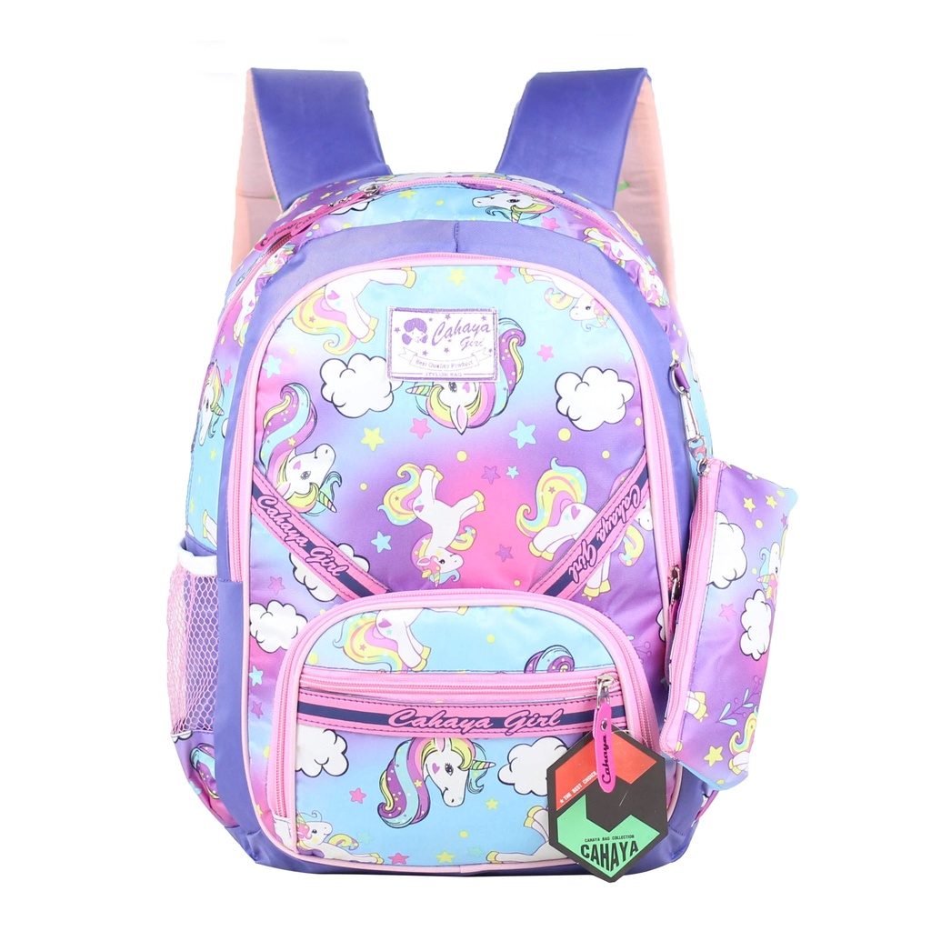 Tas Perempuan Ransel Anak Lucu Karakter Unicorn Ungu Strip Gendong Perempuan Cantik Sekolah Sd