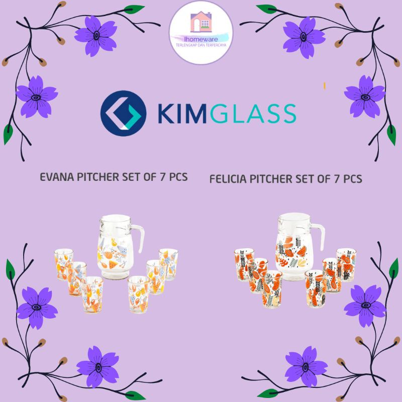 Kimglass Pitcher set of 7 Pcs | Teko dan gelas satu set motif