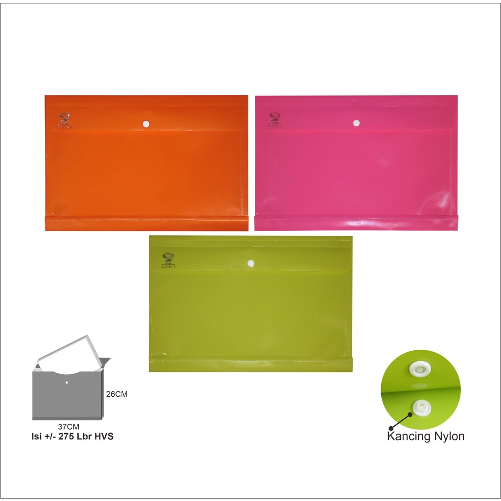 

Map Plastik Kancing Punggung / Data Bag / Document Bag Neon Colour Folio EAGLE Isi 6 Pcs