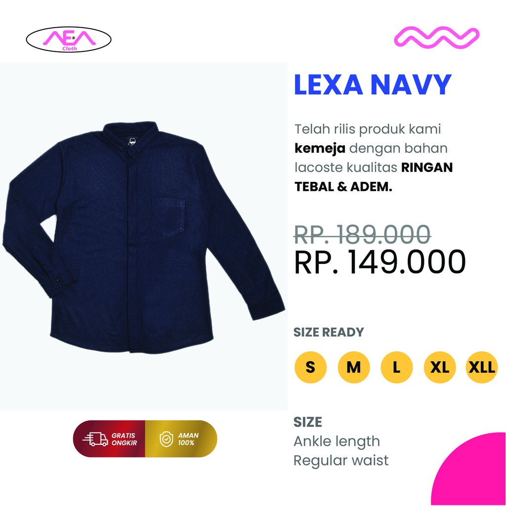 Lexa Kemeja Lengan Pendek / hem Pria Premium - Bahan Lacoste Casual Trendy Original BERGARANSI