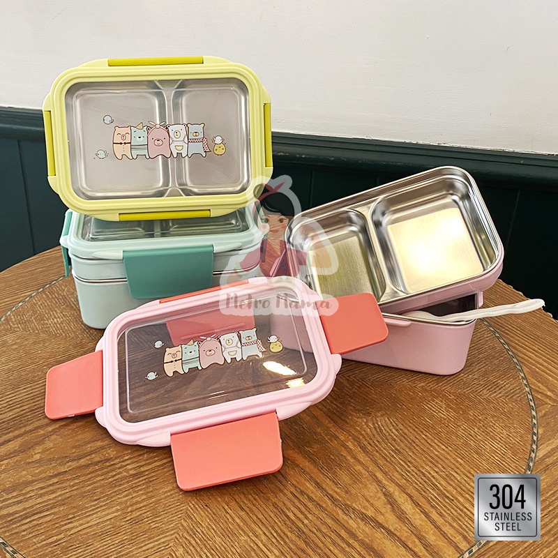 Kotak Makan Anak Sekolah LUNCH BOX 1 Susun / tempat makan 2 Tingkat STAINLESS STEEL 304 Karakter Jepang Sumikko Gurashi