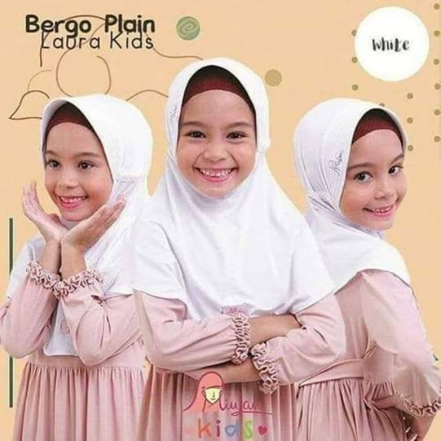 Jilbab anak sekolah putih polos bergo plain laura kids miulan