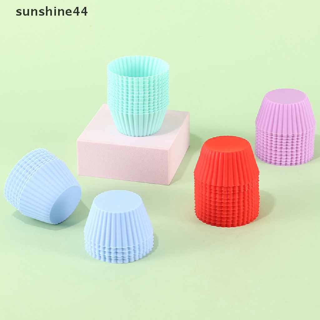 Sunshine 3pcs / set Cetakan Kue Muffin / Cupcake DIY Bentuk Bulat Bahan Silikon