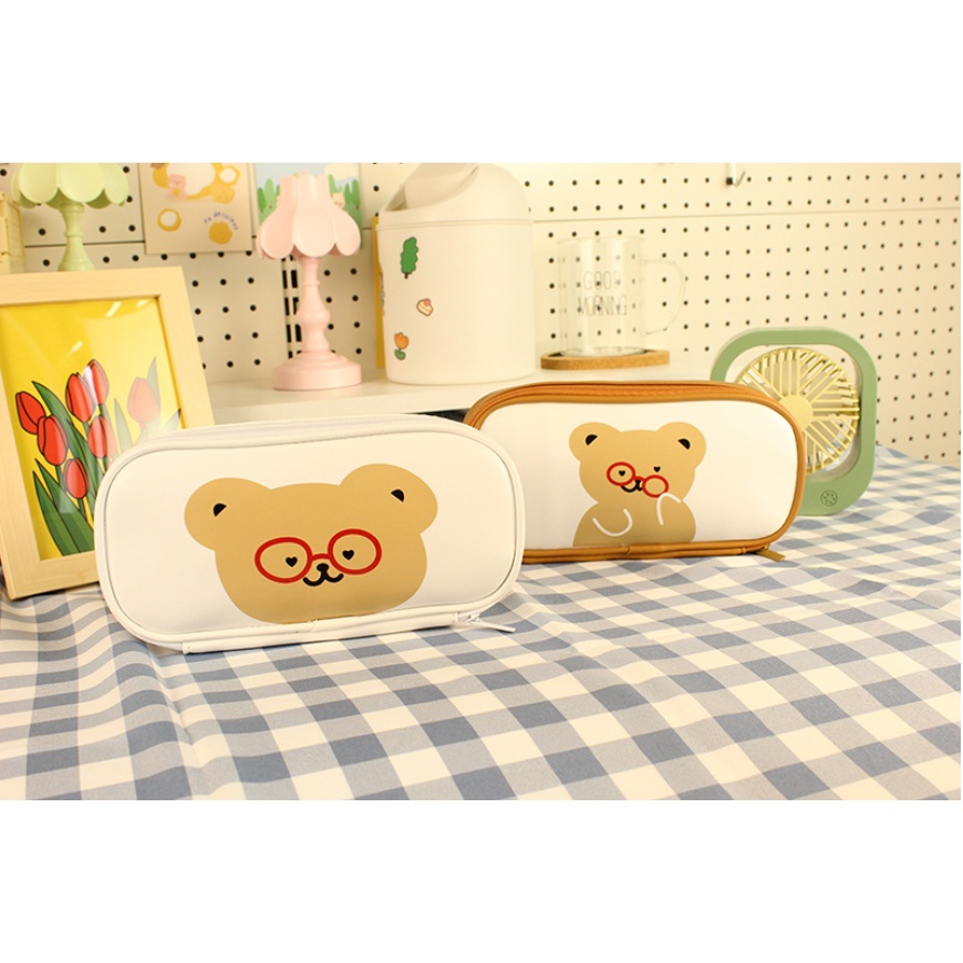 Tempat Pensil BERUANG BERKACAMATA Ukuran JUMBO / Tempat Alat Tulis Besar Motif TEDDY BEAR Beruang Pakai Kacamata Lucu / Tepak Pensil Kartun Beruang Lucu / Wadah Serbaguna Gambar Beruang