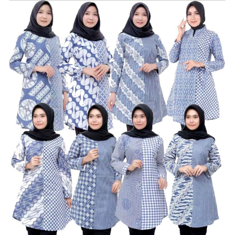 TUNIK BIRU, PAKAIAN BATIK WANITA, BAJU BATIK, SERAGAM KANTOR, SERAGAM BATIK #terbaru #top-1