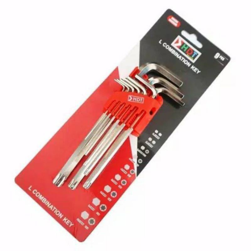 KUNCI L KOMBINASI HDT (9PCS) / ( KUNCI L SEGI ENAM BAWAH KUNCI L BINTANG ) / TERMURAH