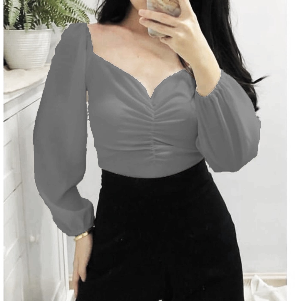 WSE390 - Blouse Top Lova Bahan Lembut Dan Tidak Panas Atasan Karet Fashion Model Korea Terbaru