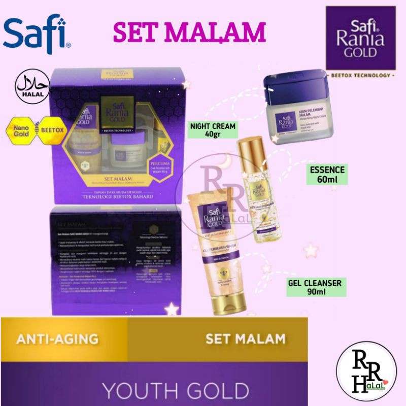 Safi Malaysia | Safi Set Malam Paket Safi Skincare Perawatan Wajah Cleanser Gold Water Essence Night