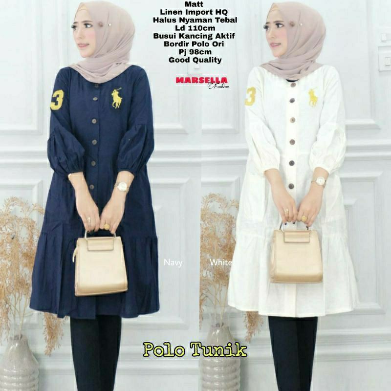 Polo Tunik, TUNIK WANITA CANTIK FIT XXL LD 110 BAHAN LINEN IMPORT MIX BORDIR TERMURAH KEKINIAN OOTD