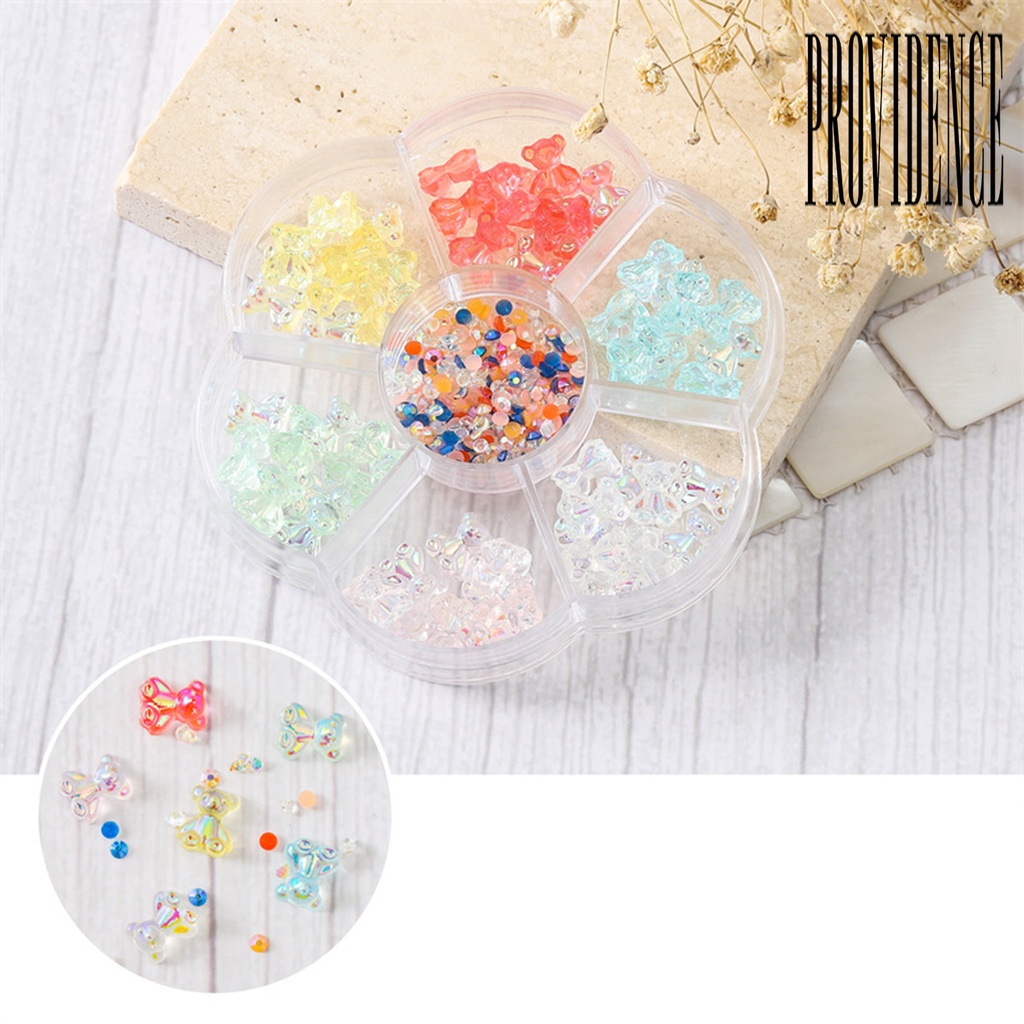 1 Kotak Ornamen 3D Bentuk Kartun Beruang Ikatan Simpul Bahan Resin Untuk Nail Art