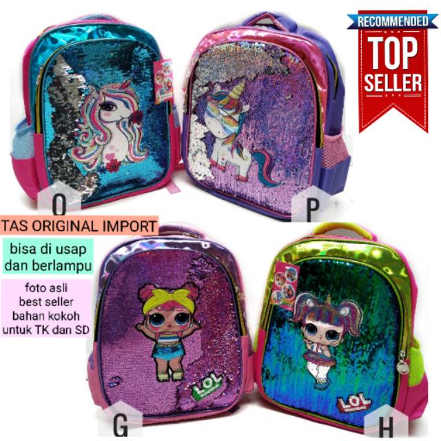 TAS ANAK CEWE LOL LAMPU USAP IMPORT / TAS SEQUIN LAMPU LOL