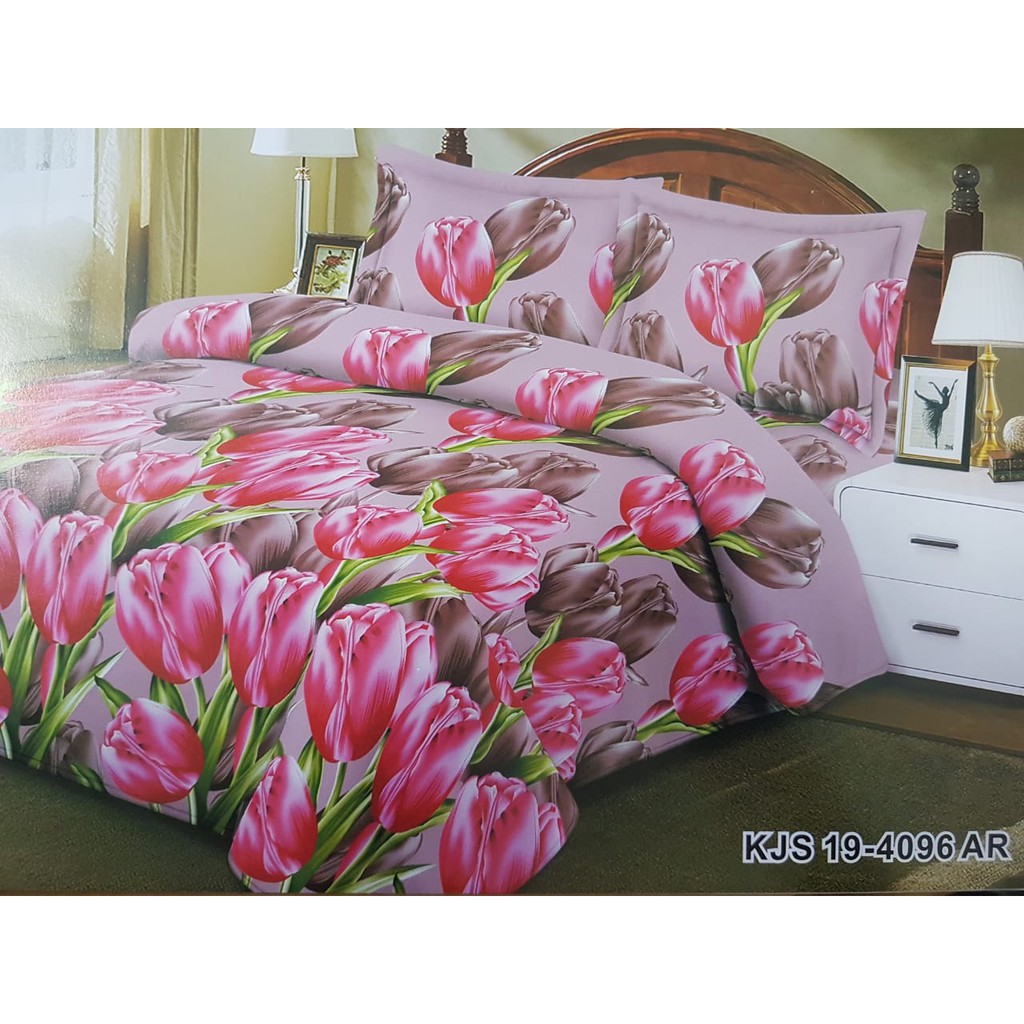 Kain Sprei Motif BUNGA TULIP "4096" Bahan Kain Disperse Meteran