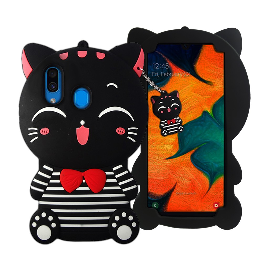 Case Boneka Samsung Galaxy A10/A50/A50S/A30S Soft Case 4D Karakter Black Cat Smile