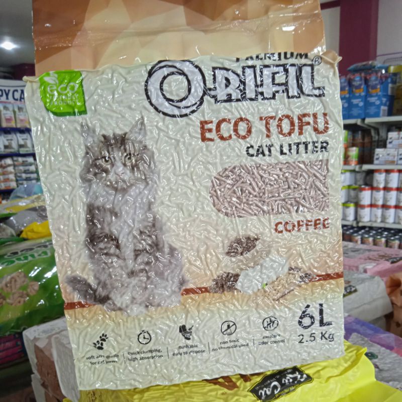 Pasir Orifil Eco Tofu Soya 6ltr Pasir Wangi Gumpal - Coffe