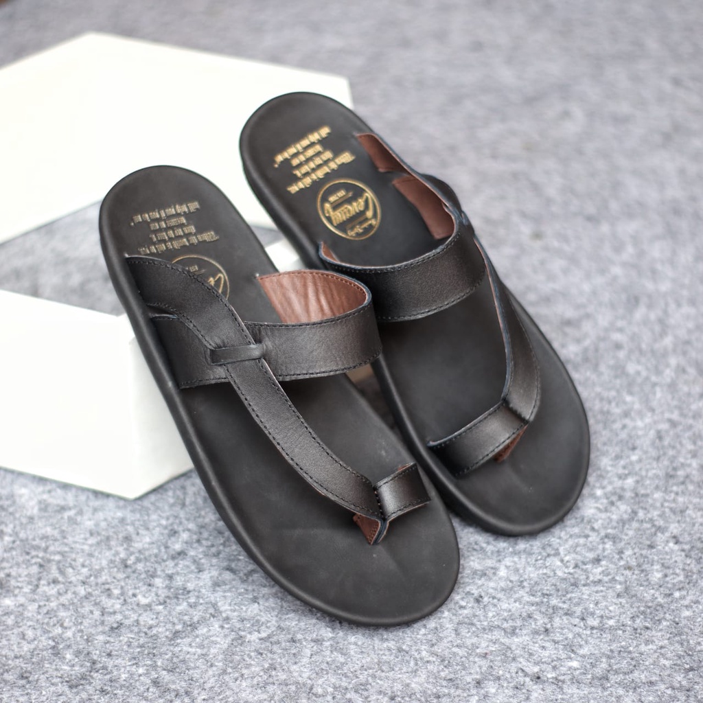 IMPLUS|Sandal Kulit Pria Santai Kekinian Traveling Cowok Hitam Coklat Murah Asli Original