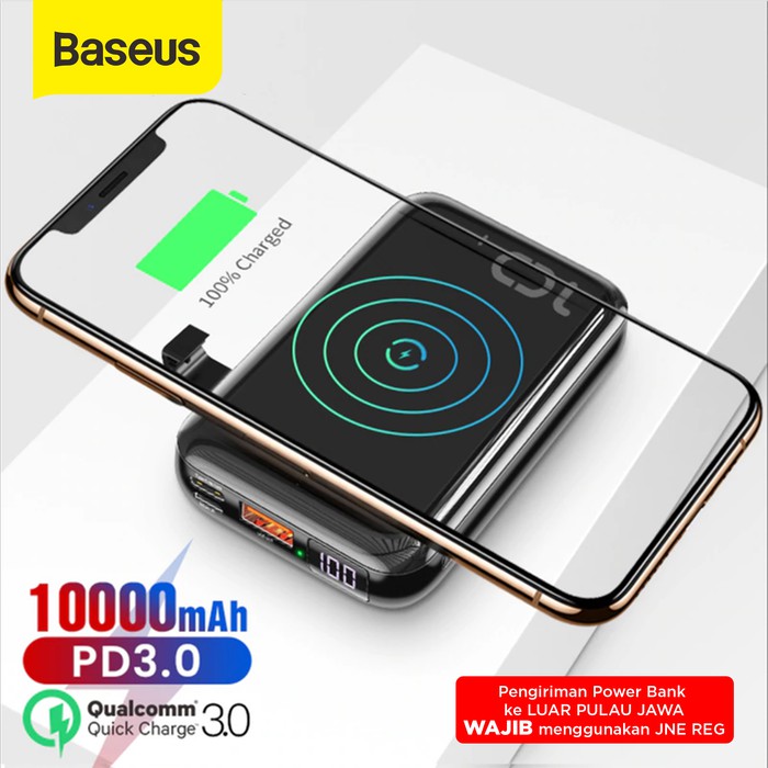 BASEUS WIRELESS FAST CHARGING POWER BANK QC3.0+PD3.0 18W 10000MAH pb