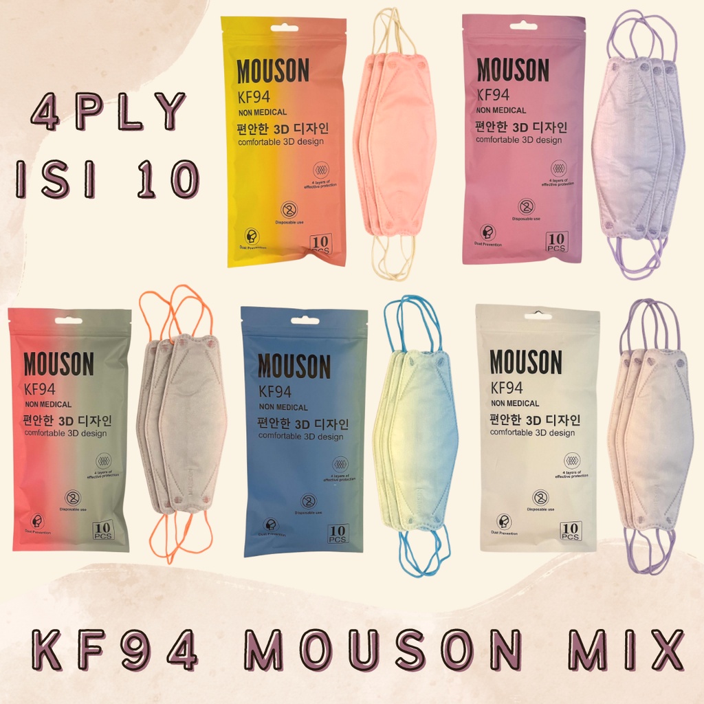 MASKER KF94 4PLY MIX WARNA GRADASI MOUSON | MASKER 4 LAPIS CONVEX 3D