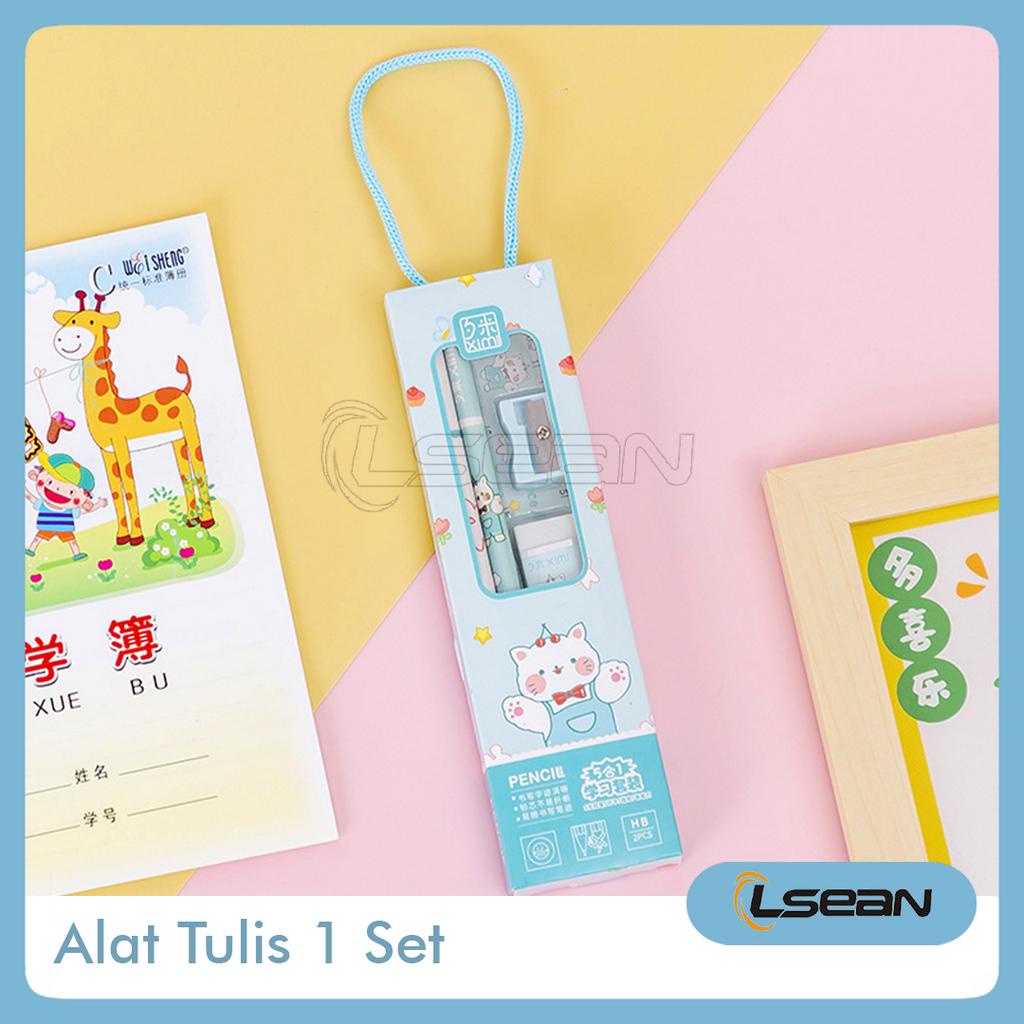 Stationery Set Alat Tulis Sekolah 5 in 1 Lengkap Pensil Penggaris Penghapus Rautan Lucu