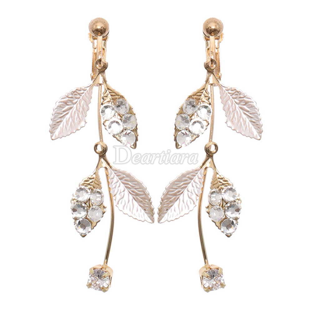 Original Bridal Headgear European and American Leaf Crystal Headband Earrings Set