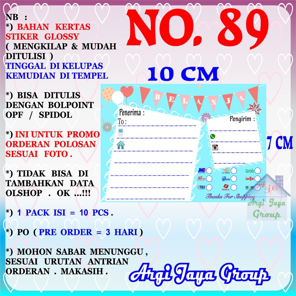 

Promo!Stiker Label Pengiriman Polosan No = 89 (10x7cm) 1 Pack = 10 Pcs