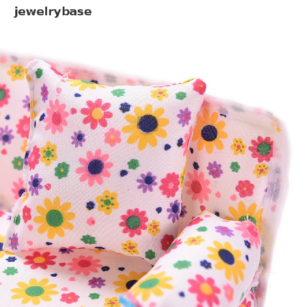 (jewelrybase) 3pcs / set Sofa + 2 Bantal Motif Print Untuk Aksesoris Rumah Boneka Barbie