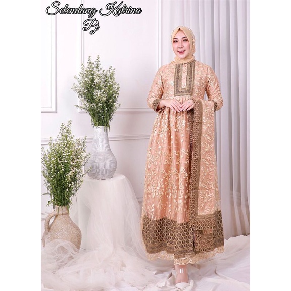 Gamis Selendang Katrina Ekslusif Original Pelangi Jaya Butik-Nude