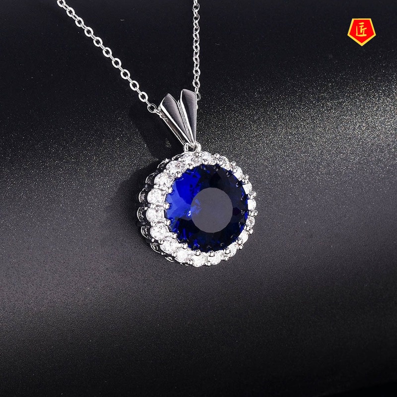 [Ready Stock]Colored Gems Pendant European and American Luxury Emerald Zircon Necklace for Women