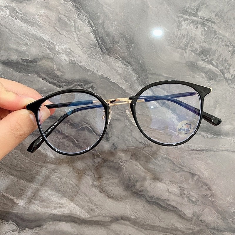 (Yuzhu) Kacamata Frame Bulat Bahan Metal Anti Blue Light Tr90