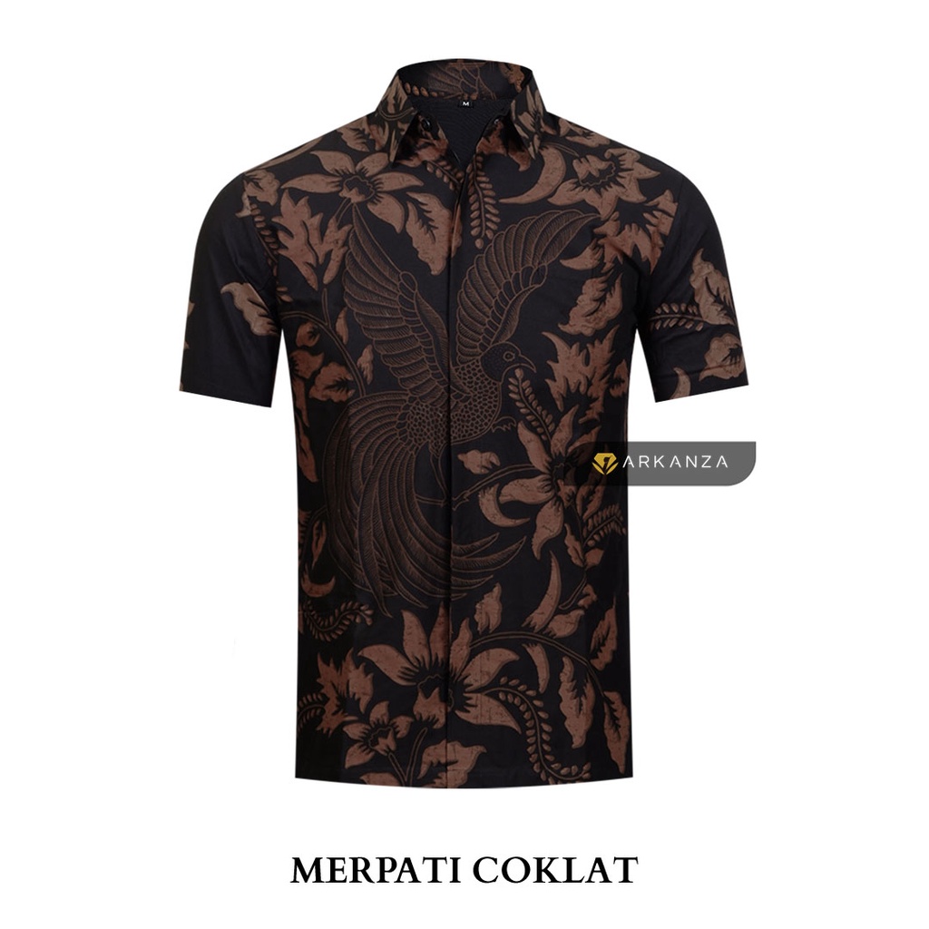 BATIK ARKANZA Motif MERPATI COKLAT Hem Atasan Kemeja Baju Batik Pria Cowok Laki Laki Slimfit Full Lapis Furing Lengan Panjang Lengan Pendek Original Asli