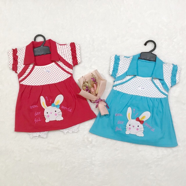 Kaos set rok tutu KELINCI murah POLOS lucu baju baby LEMBUT cewek rabbit kuning biru merah baby girl