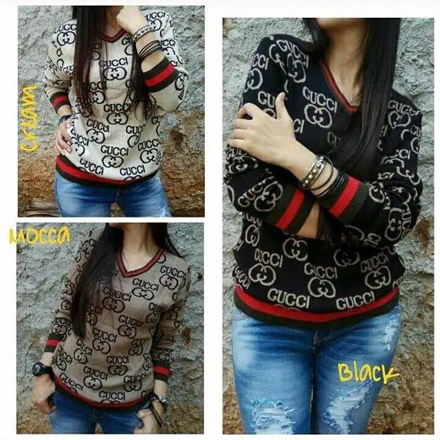 Gucci atasan baju blouse blus rajut wanita